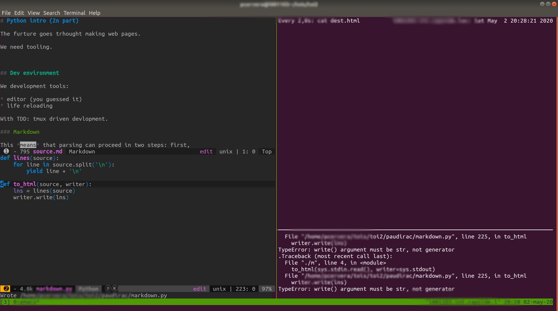 Tmux debugger